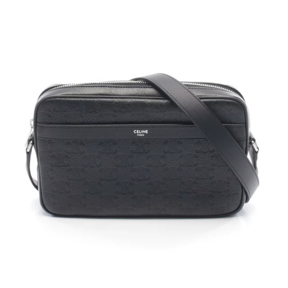 Celine Messenger Triomphe Shoulder Bag Leather Black